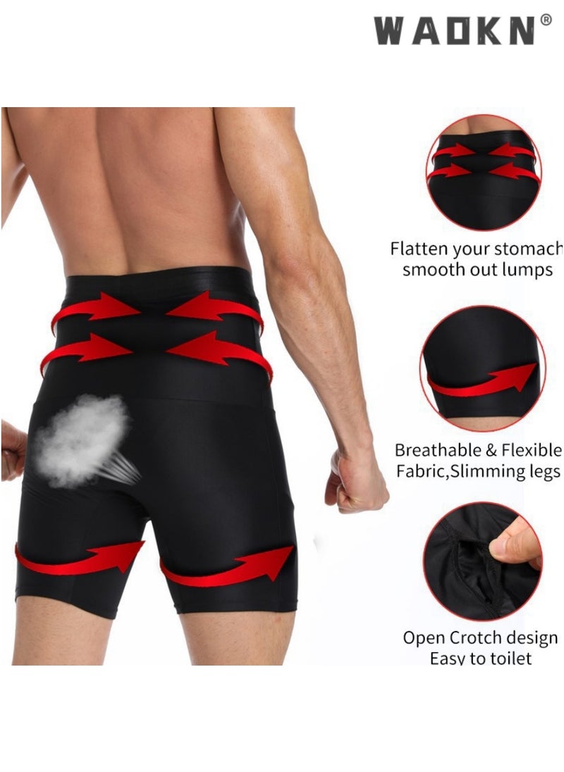 WAOKN - Men Tummy Control Shorts High Waist Slimming Shapewear Body Shaper Leg Underwear Briefs,High Waist bdomen Trimming Boxer Brief Stretch Pants Underwear Body Shaper Seamless Belly Girdle Boxer Briefs - Image 1