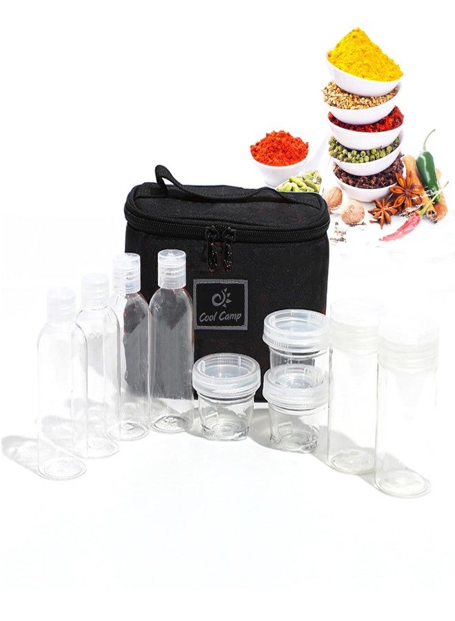 Joyeee Travel Spice Bottle Kit, Camping Portable Compact Sauce Containers with 9 Seasoning Bottles Jar for Salt Sugar Dry Herb Spice, Great for Home or Outdoor Use - Image 1