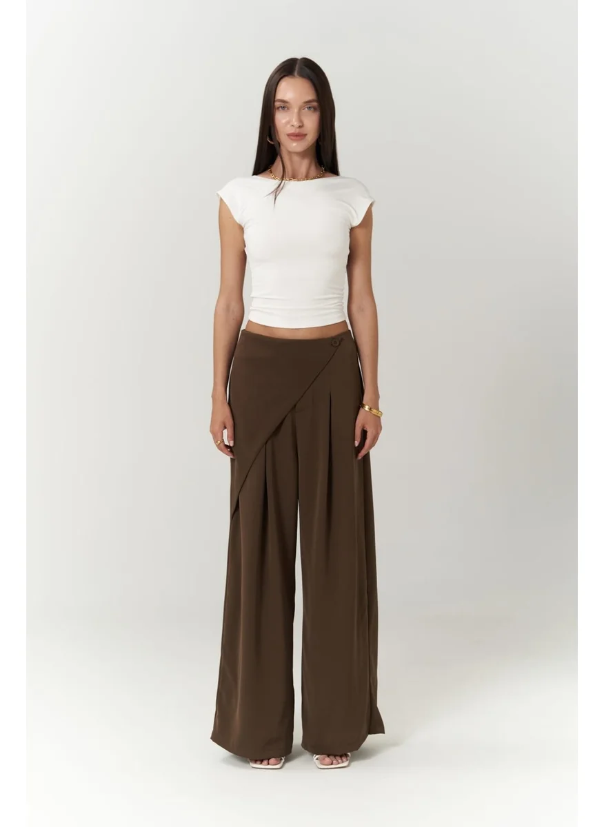 Mai Collection Letty Dark Khaki Double Breasted Detail Trousers