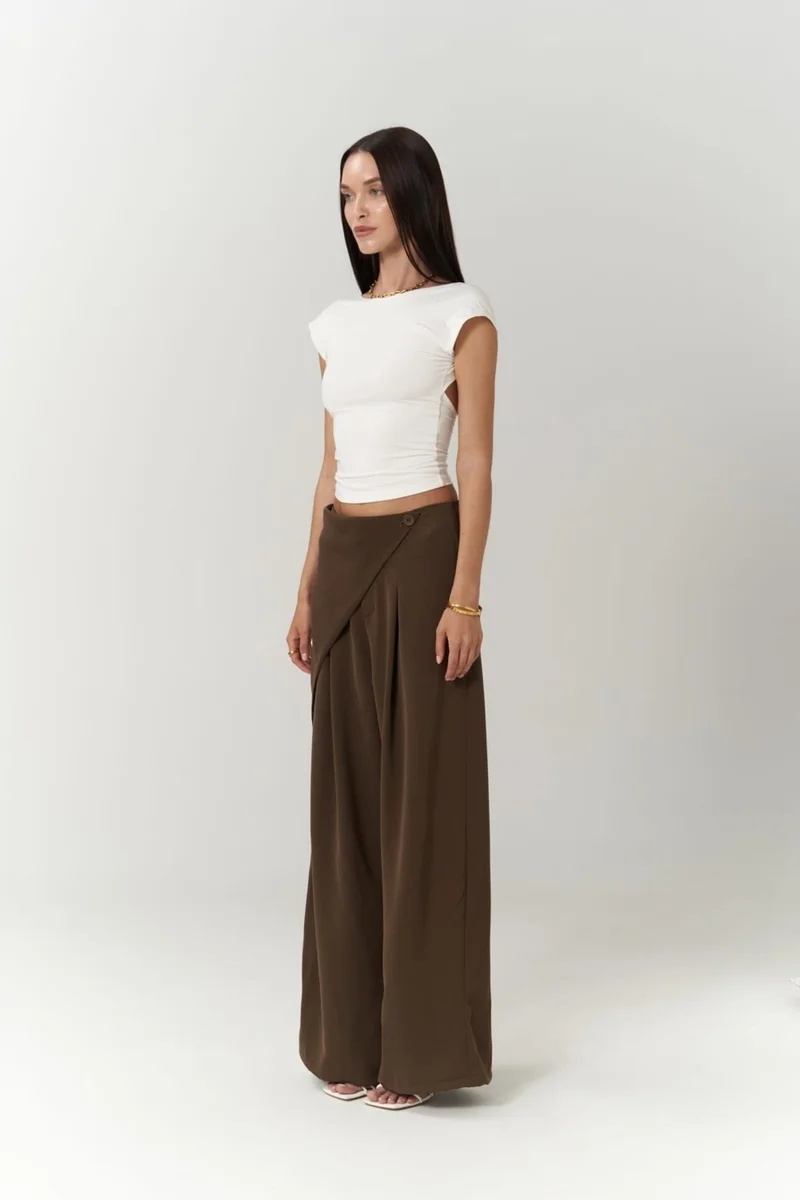 Mai Collection Letty Dark Khaki Double Breasted Detail Trousers