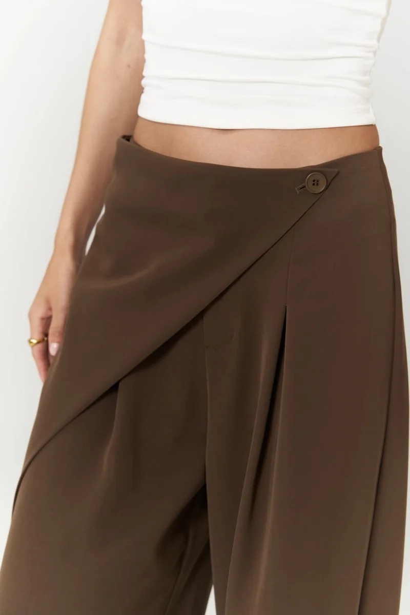 Mai Collection Letty Dark Khaki Double Breasted Detail Trousers