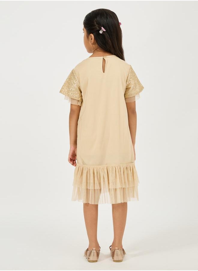Styli Sequined A-Line Dress with Mesh Insert  - Image 4