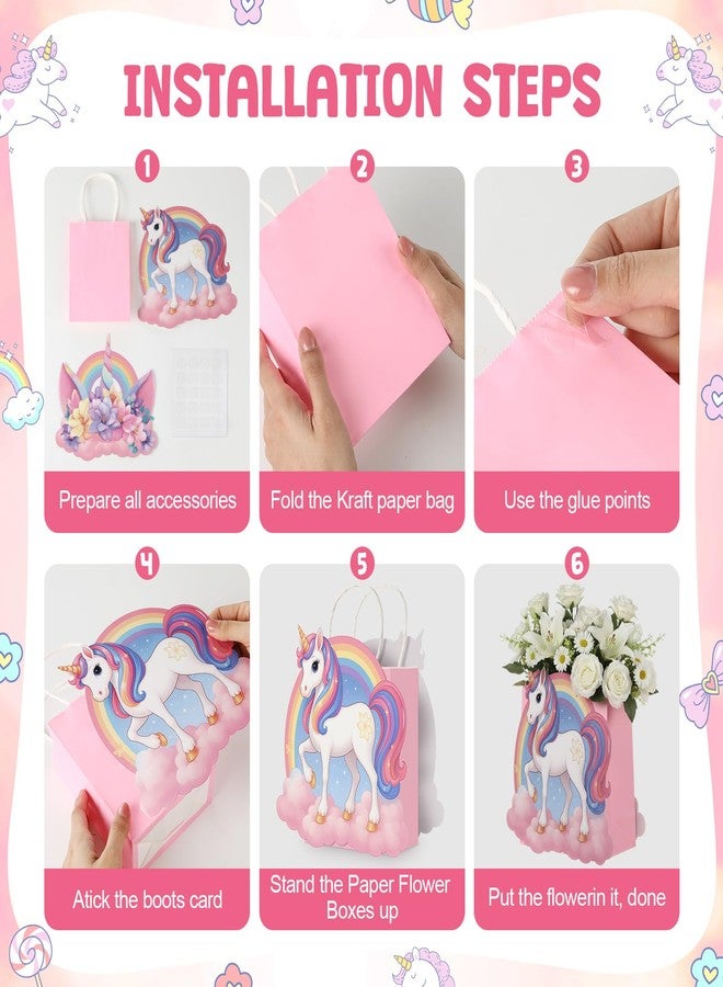 Weekgrat 8 Sets Unicorn Theme Flower Boxes Centerpiece Rainbow Unicorn Shape Gift Boxes Decorations for Birthday, Baby Shower, Wedding Supplies Decoration - Image 4