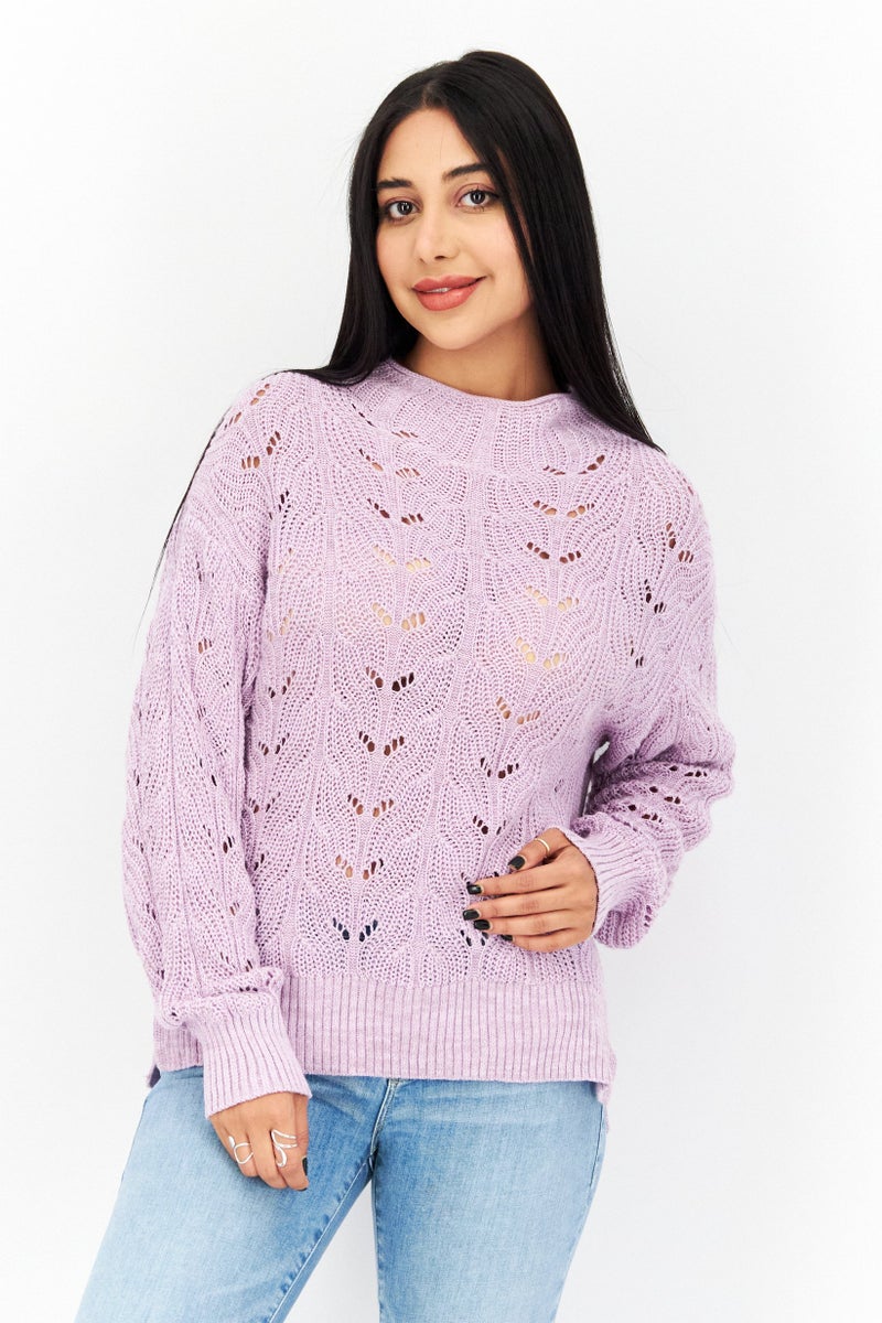 Weatherproof Women Mock Neck Long Sleeve Textured Sweater, Lilac - Image 1