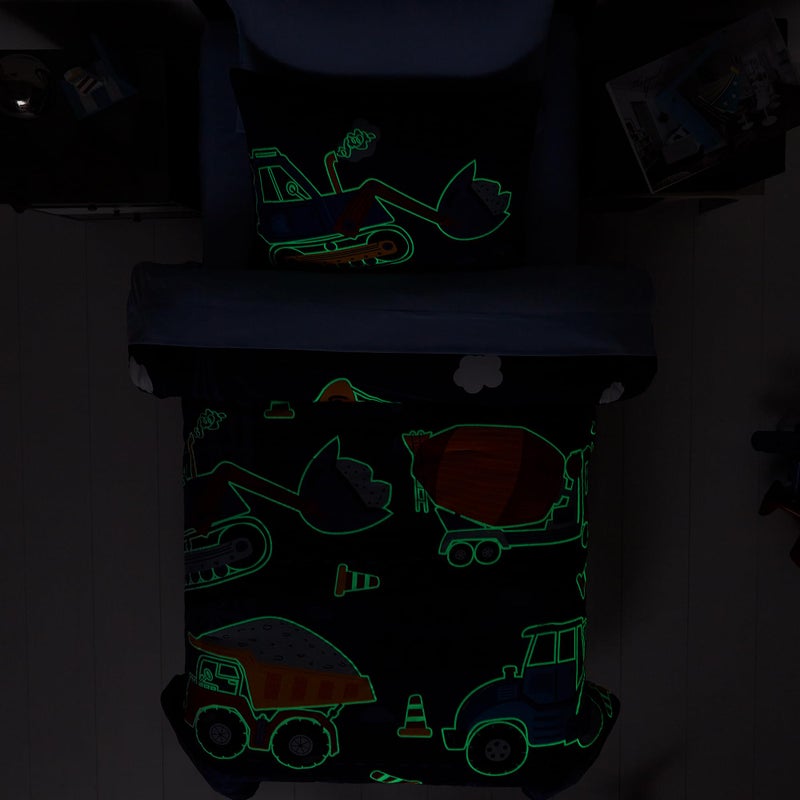 Kaleido Space Twin Kids Comforter Set - 5 Pieces Twin Bedding Sets for Boys Teen, Glow in The Dark Truck Tractor Excavator Bed in A Bag with Sheets - Image 5