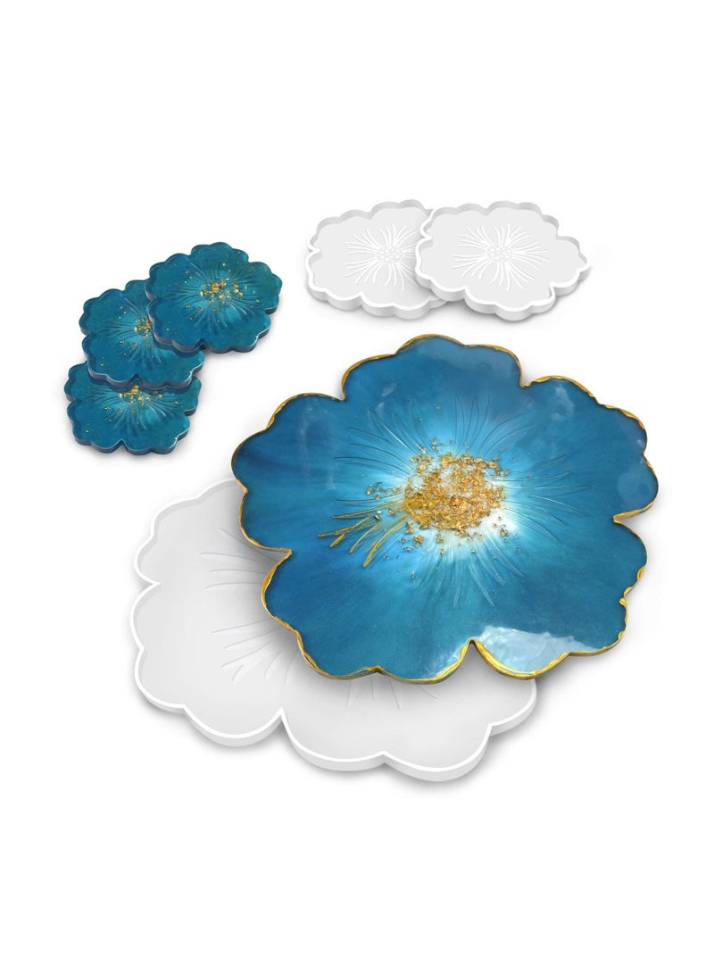 SYOSI Silicone Resin Molds, 1Pcs Large Resin Tray Mold and 5Pcs Coaster Molds for Resin Casting, Flower Shape Epoxy Resin Casting Molds - Image 4
