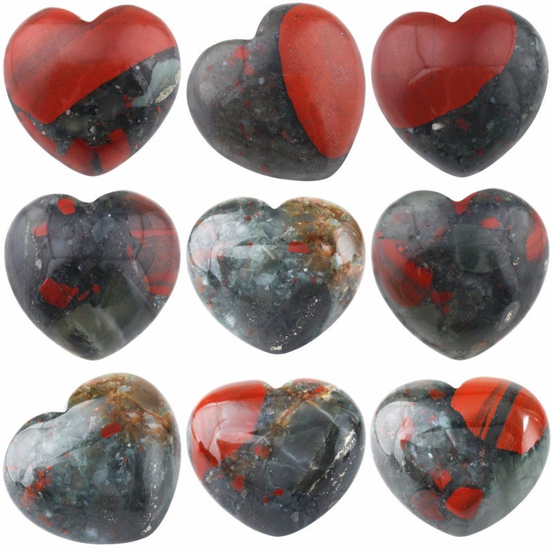 SUNYIK Natural Africa Bloodstone Carved Puff Heart Pocket StoneHealing Palm Crystal Pack of 1008