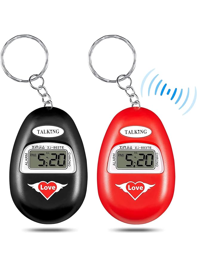 إيروريكس ساعة ناطقة للمكفوفين، سلسلة مفاتيح منبهة رقمية صغيرة، سلسلة مفاتيح مع منبه للمكفوفين، ساعة منبهة رقمية للأطفال وكبار السن، ساعة منبهة رقمية للسفر، عبوة من قطعتين - Image 1