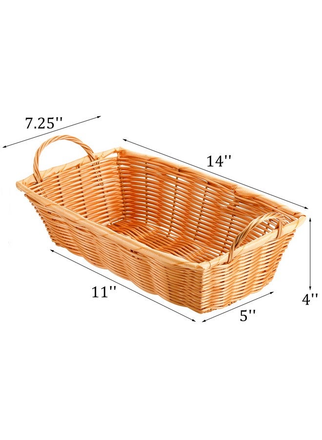 Yesland 6 Pcs Poly Wicker Bread Basket with Handle, 14 Inch Rectangular Imitation Rattan Fruit Storage Baskets - Stackable Empty Gift Basket for Vegetables, Food Serving, Display, Outdoor, Orange - Image 2