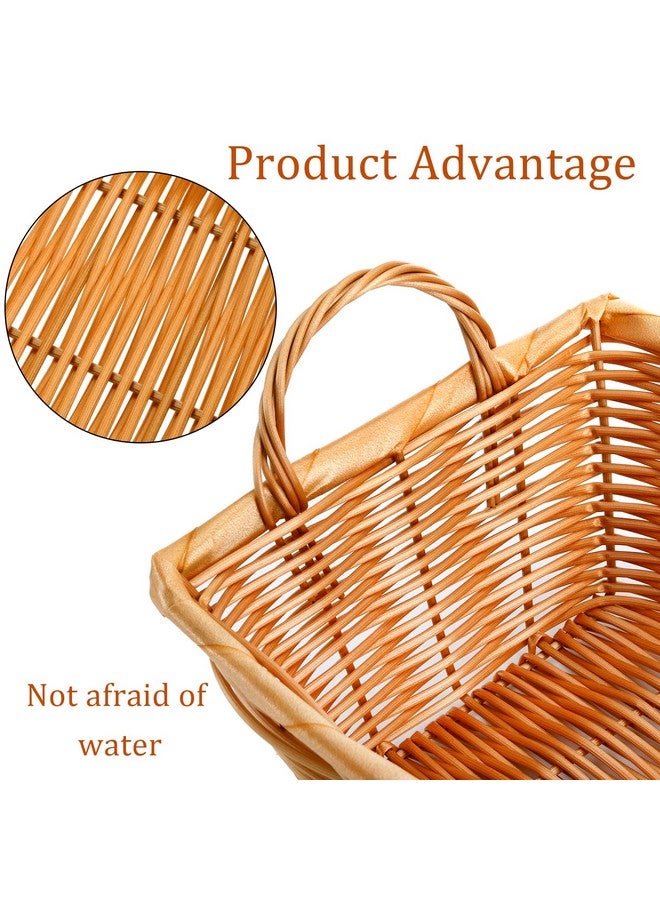Yesland 6 Pcs Poly Wicker Bread Basket with Handle, 14 Inch Rectangular Imitation Rattan Fruit Storage Baskets - Stackable Empty Gift Basket for Vegetables, Food Serving, Display, Outdoor, Orange - Image 3