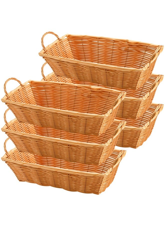 Yesland 6 Pcs Poly Wicker Bread Basket with Handle, 14 Inch Rectangular Imitation Rattan Fruit Storage Baskets - Stackable Empty Gift Basket for Vegetables, Food Serving, Display, Outdoor, Orange - Image 1