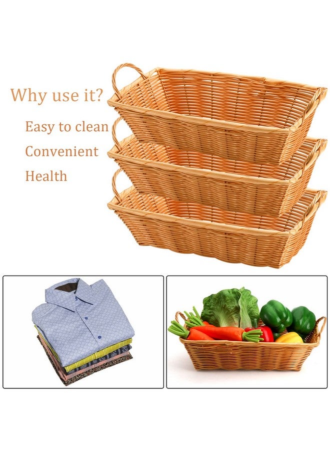 Yesland 6 Pcs Poly Wicker Bread Basket with Handle, 14 Inch Rectangular Imitation Rattan Fruit Storage Baskets - Stackable Empty Gift Basket for Vegetables, Food Serving, Display, Outdoor, Orange - Image 4