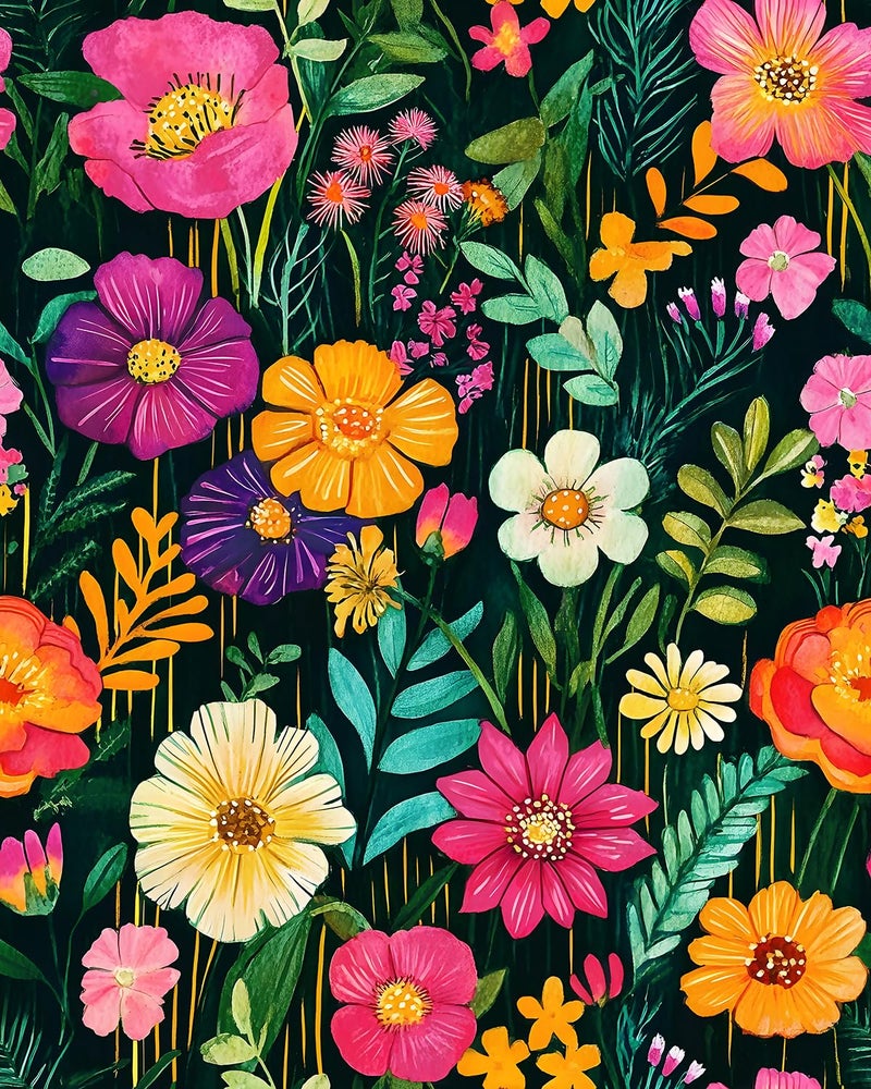 BOKEBEVE Extra Long Watercolor Colorful Floral Wallpaper Peel and Stick Green Contact Paper Boho Wall Paper for Bathroom Countertop Cabinet Wall Shelf Removable Renter Friendly 175 x 3935In - Image 2