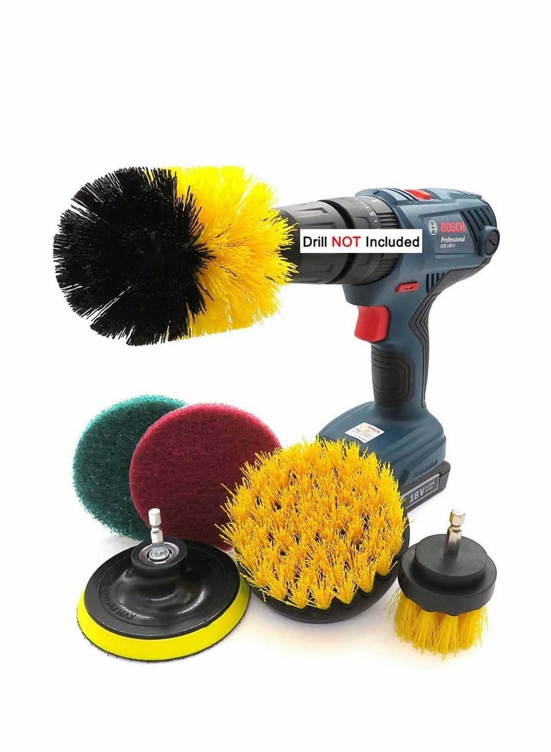 Excefore 6Pcs Car Cleaning Supplies – Wheel Brush – Soft Yellow Drill Brush Power Scrubber - Car, Truck, Motorcycle, Boat, Jet-Ski, Detail Brush - Interior, Seat, Upholstery, Carpet  - Image 1