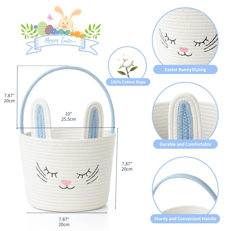 YMhoart Easter Basket with Handle Woven Baby Gifts Empty Bunny Basket For Girls Boys Kids Gift Baby Shower Wedding Flower (White/Blue) - Image 3