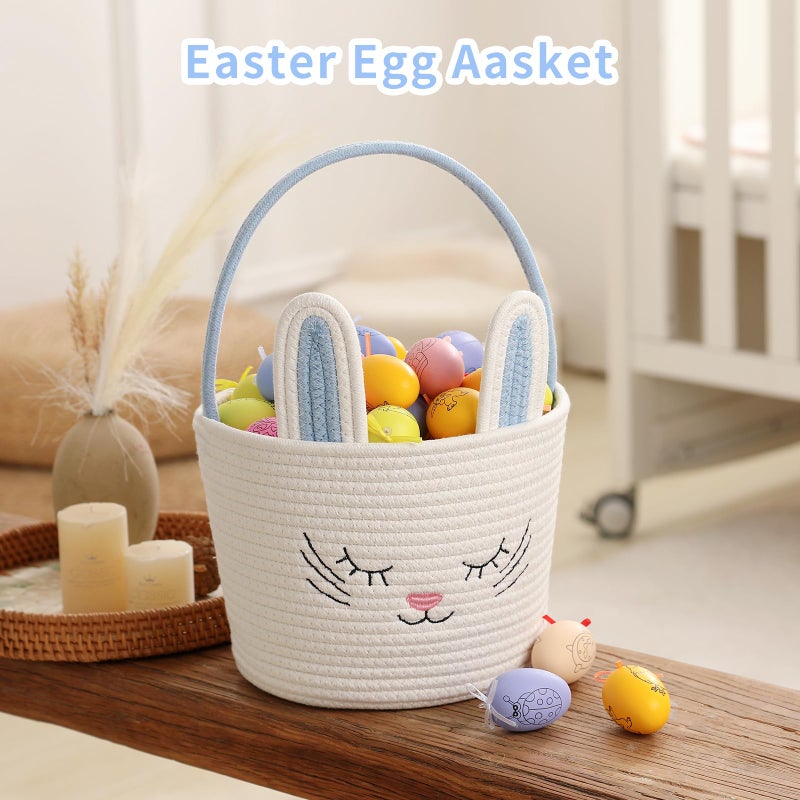 YMhoart Easter Basket with Handle Woven Baby Gifts Empty Bunny Basket For Girls Boys Kids Gift Baby Shower Wedding Flower (White/Blue) - Image 4