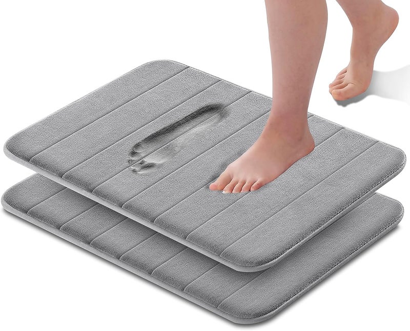 Memory Foam Bath Mat Set (2 Pack ) - Non - Slip , Highly Absorbent Microfiber Bath Rug , 40x60 cm , Grey - Image 1