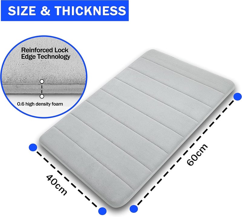 Memory Foam Bath Mat Set (2 Pack ) - Non - Slip , Highly Absorbent Microfiber Bath Rug , 40x60 cm , Grey - Image 3