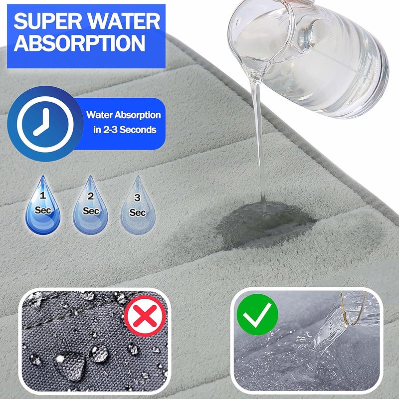 Memory Foam Bath Mat Set (2 Pack ) - Non - Slip , Highly Absorbent Microfiber Bath Rug , 40x60 cm , Grey - Image 5