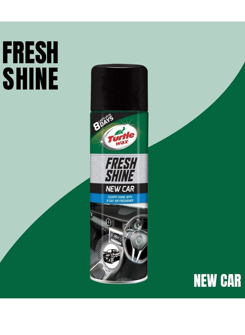 تيرتل واكس بخاخ تلميع وحماية لوحة القيادة (التابلوه) والأجزاء الداخلية للسيارة "Fresh Shine" برائحة "السيارة الجديدة" من Turtle Wax (سعة 500 مل) - منظف وملمع وحامٍ للأسطح الداخلية (بلاستيك، فينيل، مطاط) ومعطر للجو. - Image 3