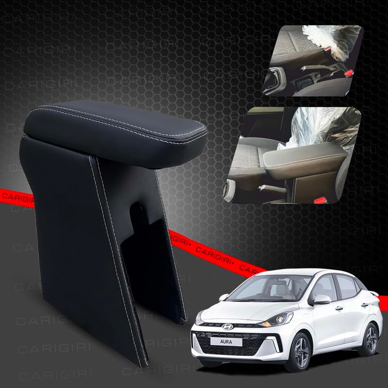 Carigiri Premium Finish Car Armrest with Storage Box And High Density Moulded Foam For Hyundai Aura (Black With White Double Stitching,Nappa Leatherette) - Image 2