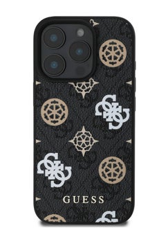 GUESS iPhone 16 Pro Max Case PU Hard Cover with Peony 4G Design / slim profile / Drop protection / Lightweight Back Cover - Black  - Image 1