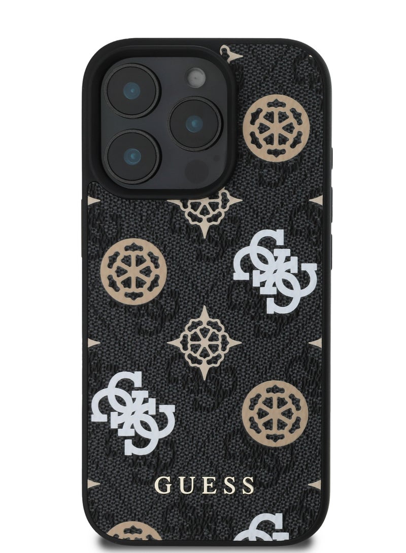 GUESS iPhone 16 Pro Max Case PU Hard Cover with Peony 4G Design / slim profile / Drop protection / Lightweight Back Cover - Black - Image 1