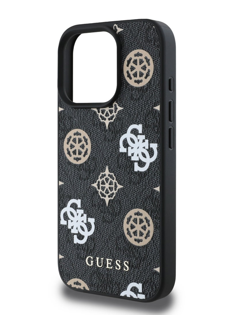 GUESS iPhone 16 Pro Max Case PU Hard Cover with Peony 4G Design / slim profile / Drop protection / Lightweight Back Cover - Black - Image 2