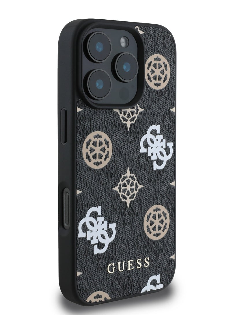 GUESS iPhone 16 Pro Max Case PU Hard Cover with Peony 4G Design / slim profile / Drop protection / Lightweight Back Cover - Black - Image 3