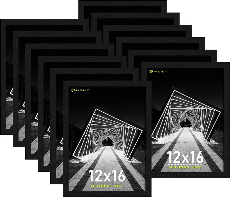 Picrit 12x16 Picture Frame Set of 12, Classic Modern Textured Black Gallery Wall Frames without Mat, Horizontal or Vertical Hanging Display for Home Decor - Image 1