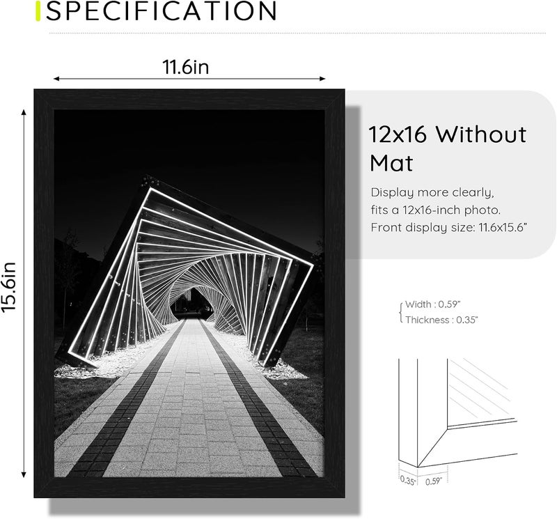 Picrit 12x16 Picture Frame Set of 12, Classic Modern Textured Black Gallery Wall Frames without Mat, Horizontal or Vertical Hanging Display for Home Decor - Image 4