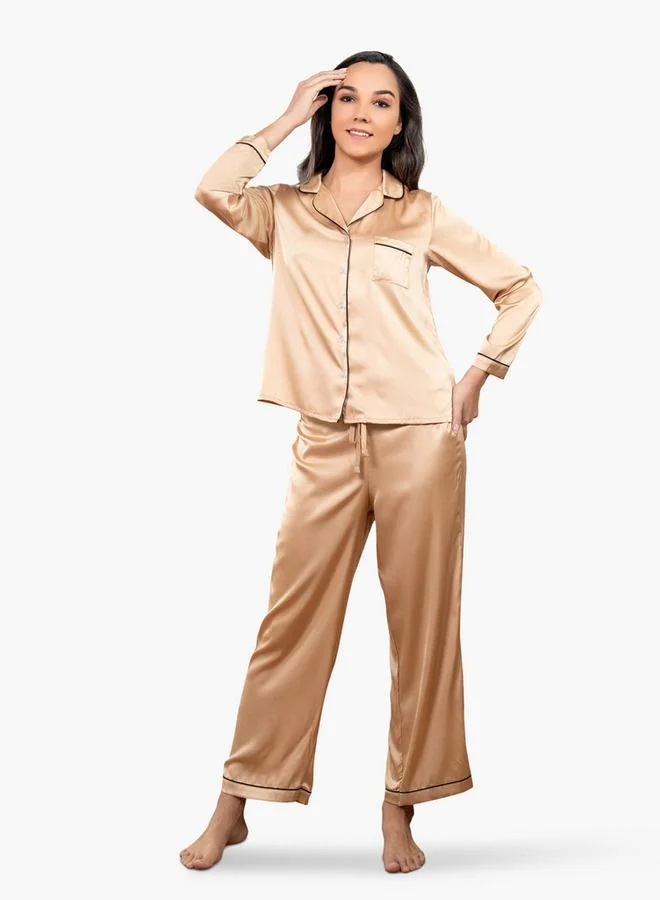 Aadaraya Aadaraya Collared Shirt and Pyjama Set