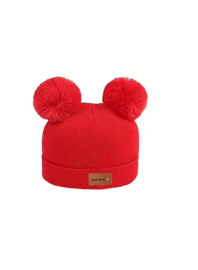 Grey Fleece Lined Knit Beanie With Balls Winter Hat For 0 3 Years Old Toddlers - Image 5