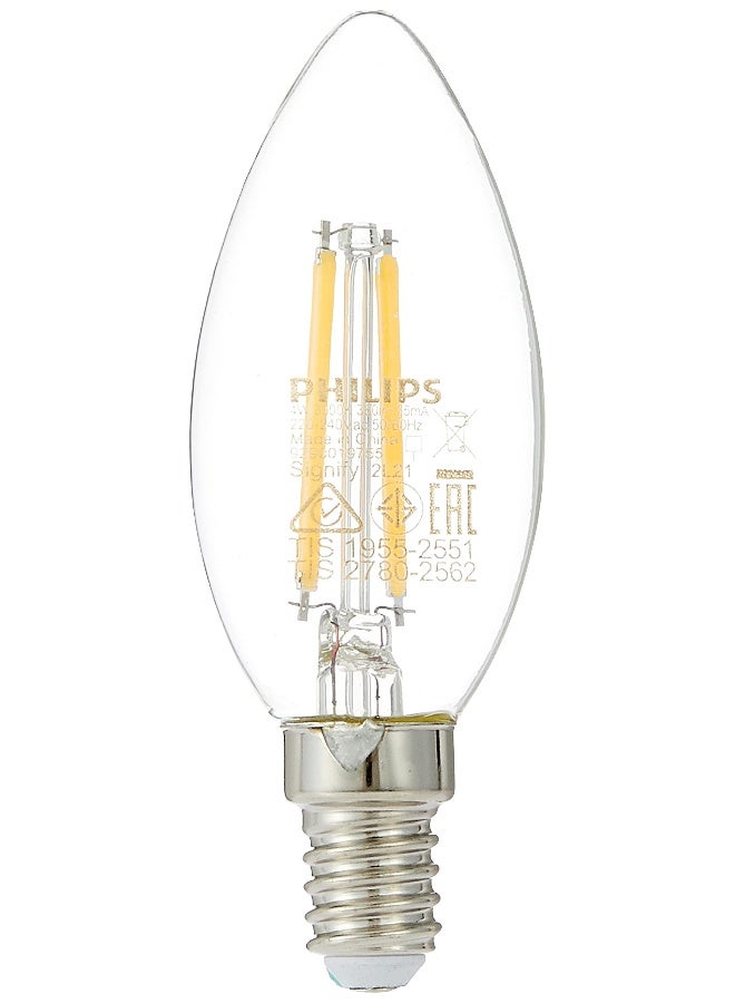 Philips Led Filament Classic Candle Bulb- 4-40W E14 Capbase- Warm White 1 Year Warranty Warm White 30x100x40mm - Image 1