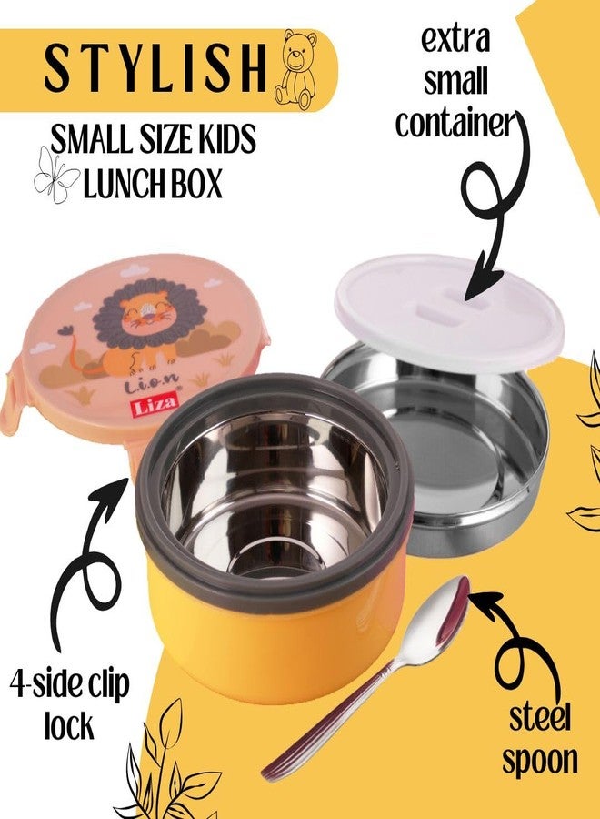 Zerya Tasty Bites Stainless Steel Leak-Proof Snacks Lunch Box for Kids, Outer Plastic Inner Steel Lunch Box with Container & Steel Spoon Lunch Box for School Kids (Orange) - Image 5