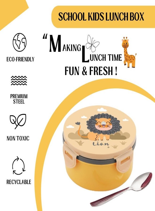 Zerya Tasty Bites Stainless Steel Leak-Proof Snacks Lunch Box for Kids, Outer Plastic Inner Steel Lunch Box with Container & Steel Spoon Lunch Box for School Kids (Orange) - Image 3