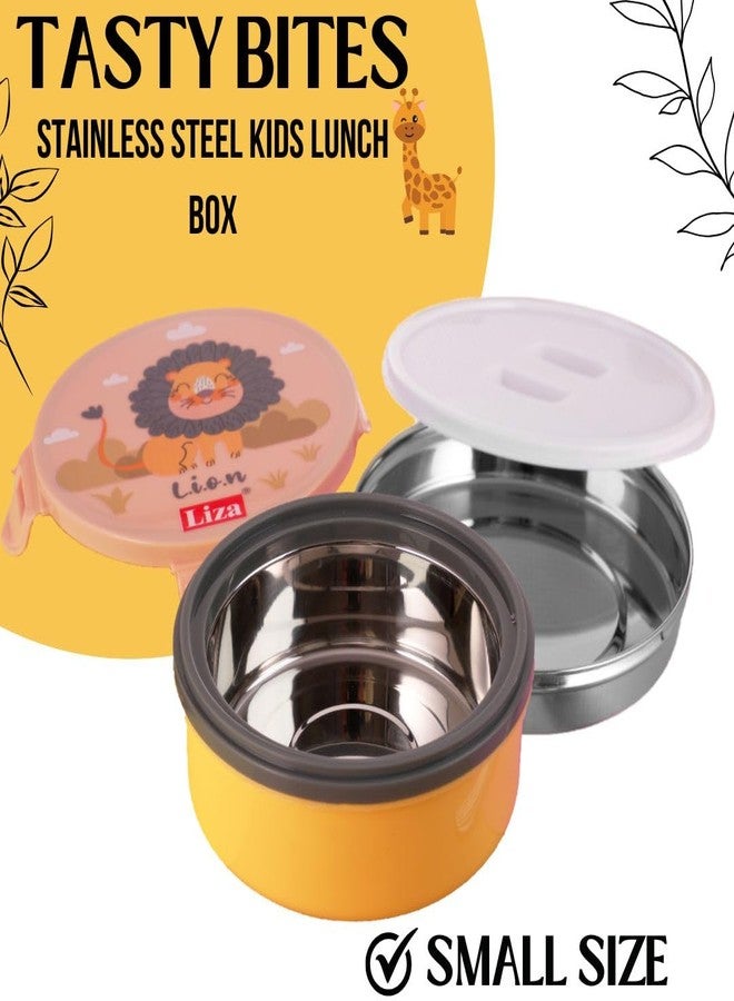 Zerya Tasty Bites Stainless Steel Leak-Proof Snacks Lunch Box for Kids, Outer Plastic Inner Steel Lunch Box with Container & Steel Spoon Lunch Box for School Kids (Orange) - Image 2