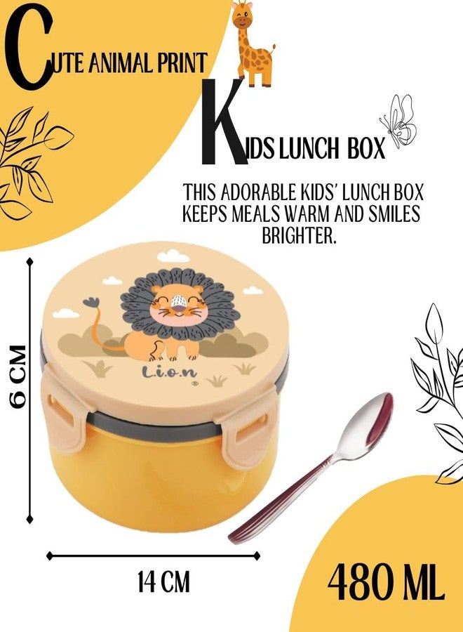 Zerya Tasty Bites Stainless Steel Leak-Proof Snacks Lunch Box for Kids, Outer Plastic Inner Steel Lunch Box with Container & Steel Spoon Lunch Box for School Kids (Orange) - Image 4