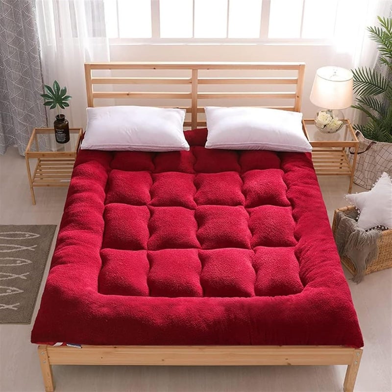 Japanese Futon Mattress,Tatami Mattress, Topper Thick Breathable Tatami Floor Mat Student Dorm Sleeping Pad Padded Portable Roll Up Bed,(Red,90x200cm 1.2kg) - Image 1