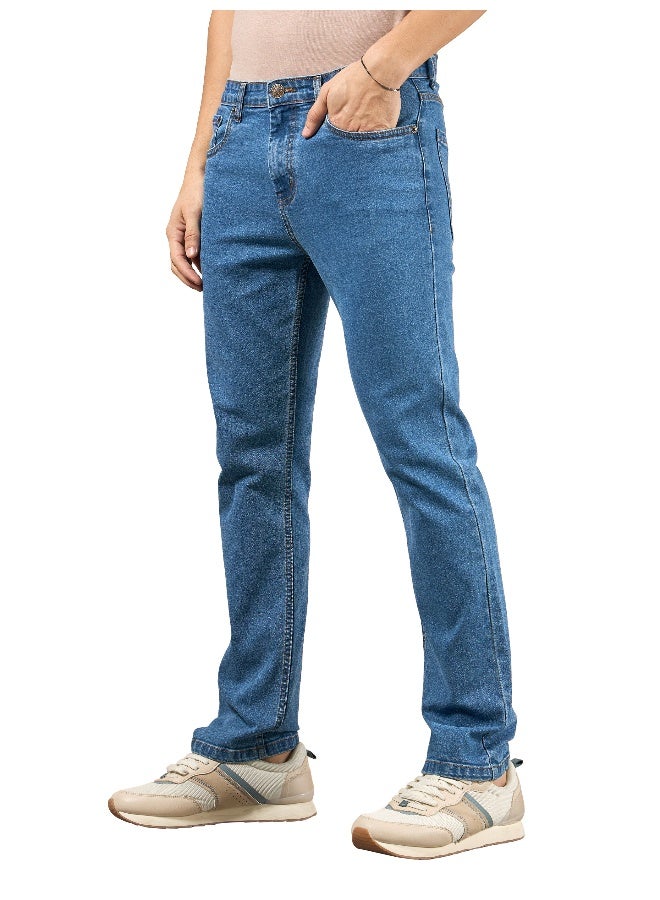 Beyoung cotton lycra Soft Blue Regular Fit Jeans for men  - Image 3