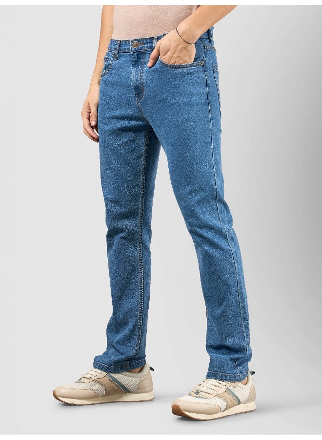 Beyoung cotton lycra Soft Blue Regular Fit Jeans for men  - Image 1