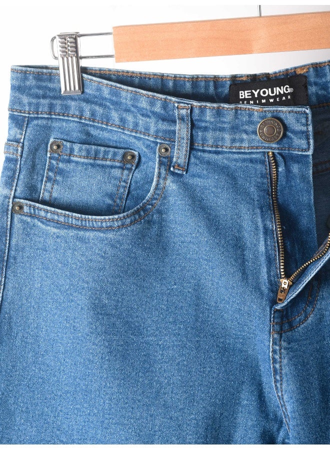 Beyoung cotton lycra Soft Blue Regular Fit Jeans for men  - Image 4