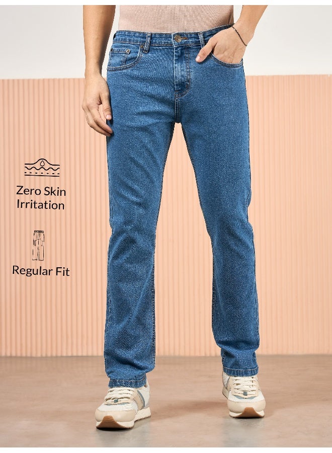 Beyoung cotton lycra Soft Blue Regular Fit Jeans for men  - Image 5