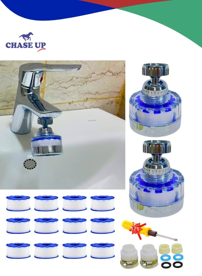 Chase Up Sink Faucet Water Filter, Purifier, 360° Rotating, Removes Rust, Chlorine, Fluoride, Heavy Metals, Hard Water, 12-Cartridge Value Pack, Universal Fit, Kitchen & Bathroom Use - Image 1