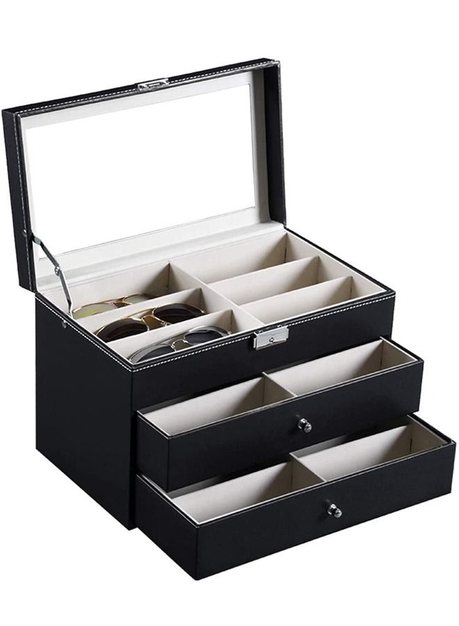 PADOM منظم نظارات من الجلد الصناعي من بادوم مزود بـ 8 و18 فتحة لتخزين النظارات وحافظة عرض النظارات الشمسية - Image 1