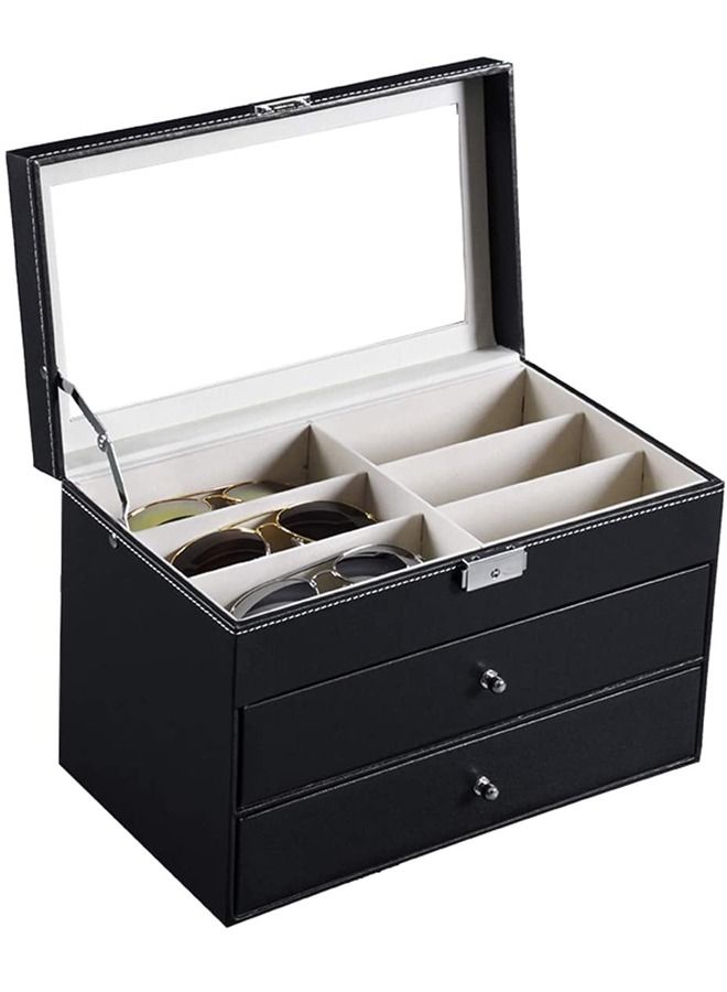 PADOM منظم نظارات من الجلد الصناعي من بادوم مزود بـ 8 و18 فتحة لتخزين النظارات وحافظة عرض النظارات الشمسية - Image 3