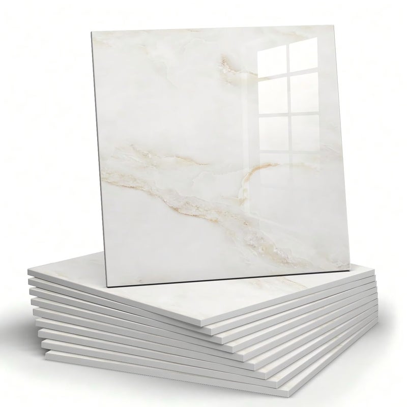 Chejiaye 10pcs Marble Peel and Stick Backsplash Waterproof Washroom Wall Panels Peel and Stick Tile PVC Foam Wall Panels for KitchenBathroomLiving RoomColorful White and Yellow118 x 118