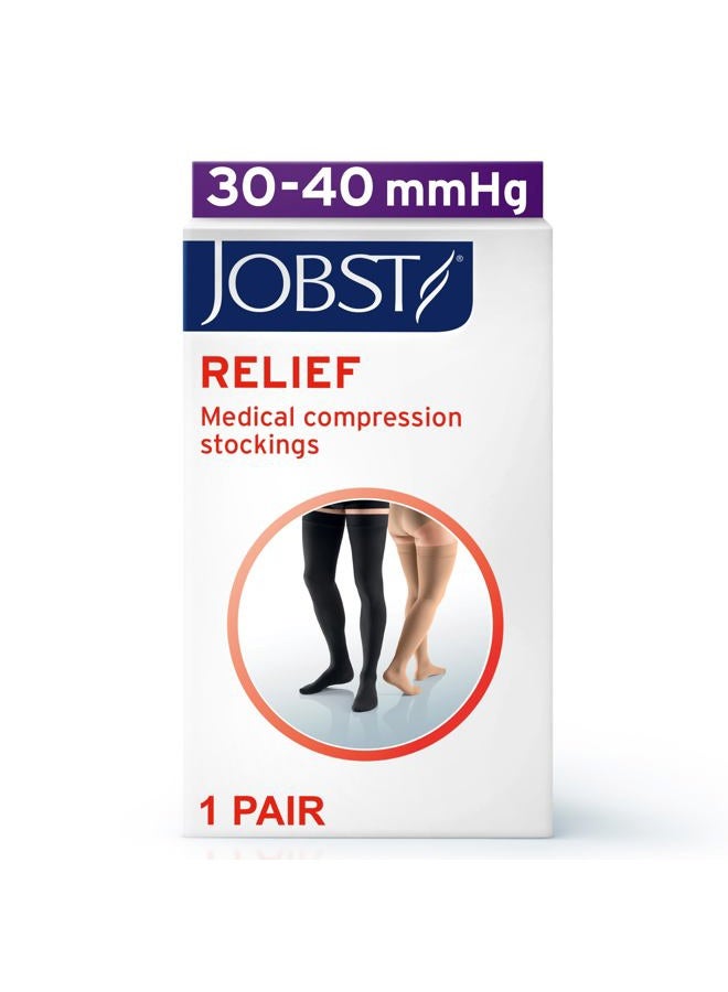 JOBST جوارب ضغط 30-40 مم زئبقي حتى الفخذ مع شريط سيليكون مفتوح من الأمام، بيج، متوسط صغير - Image 2
