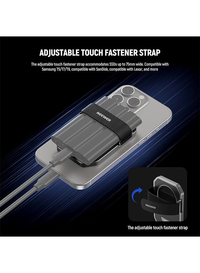 Neewer NEEWER Magnetic SSD Holder with Universal Touch Fasteners Compatible with MagSafe iPhone 16 Pro Max 15 Pro Max 16 Pro 15 Pro Samsung SanDisk Lexar for ProRes Video Recording  - Image 4