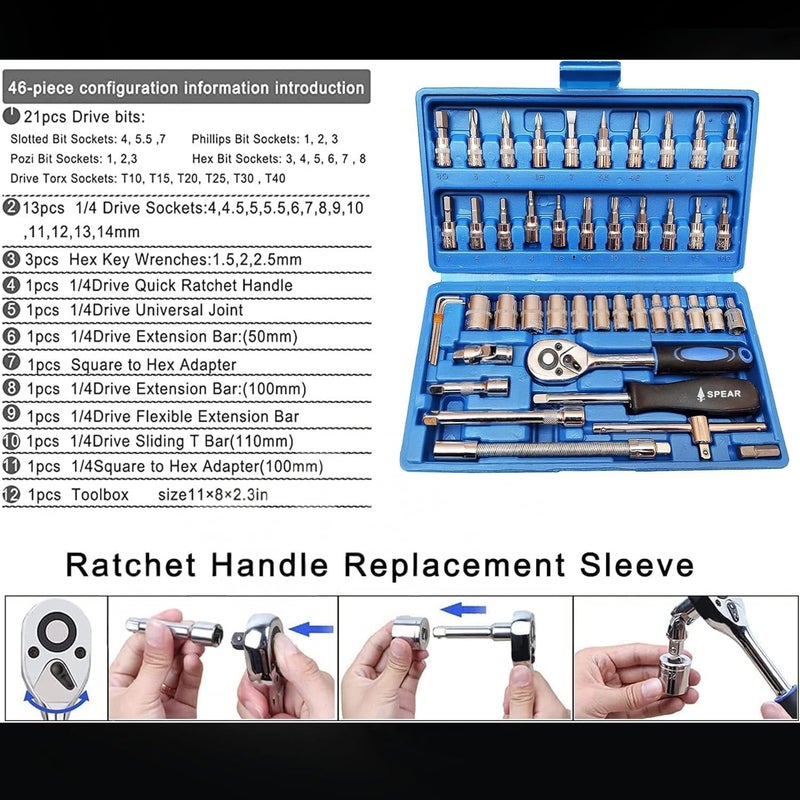 AEGON مجموعة أدوات يدوية SPEAR SA46 الثقيلة 1/4" مكونة من 46 قطعة من كروم فاندوم - Image 5